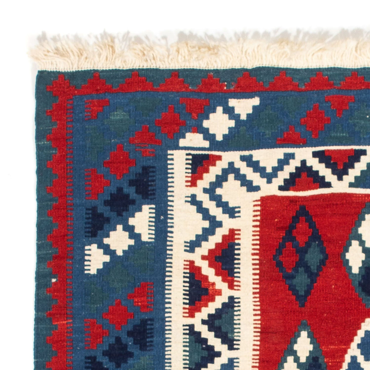 Kelim-tæppe - orientalsk firkantet  - 104 x 100 cm - mørkeblå