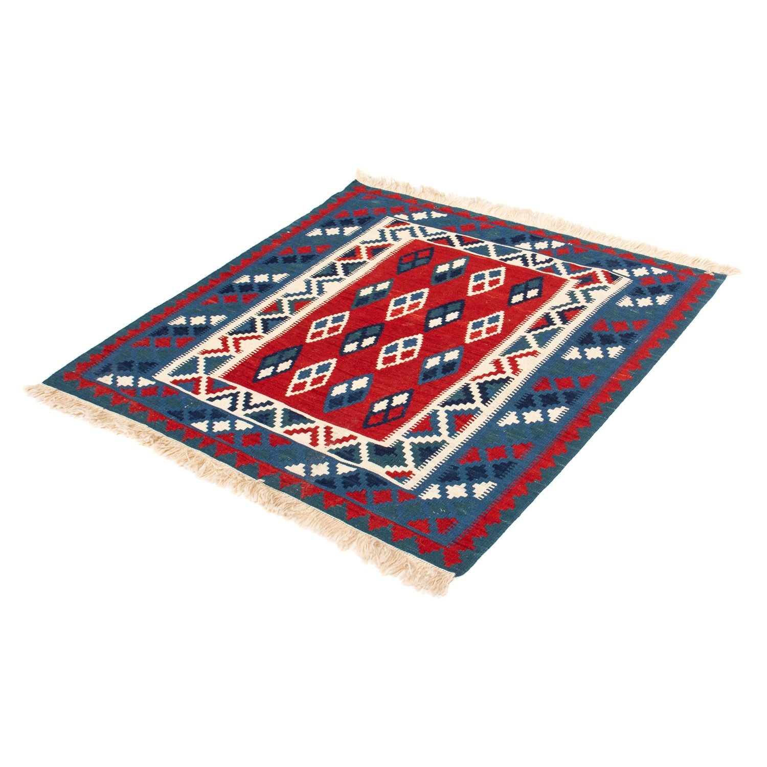 Kelim-tæppe - orientalsk firkantet  - 104 x 100 cm - mørkeblå