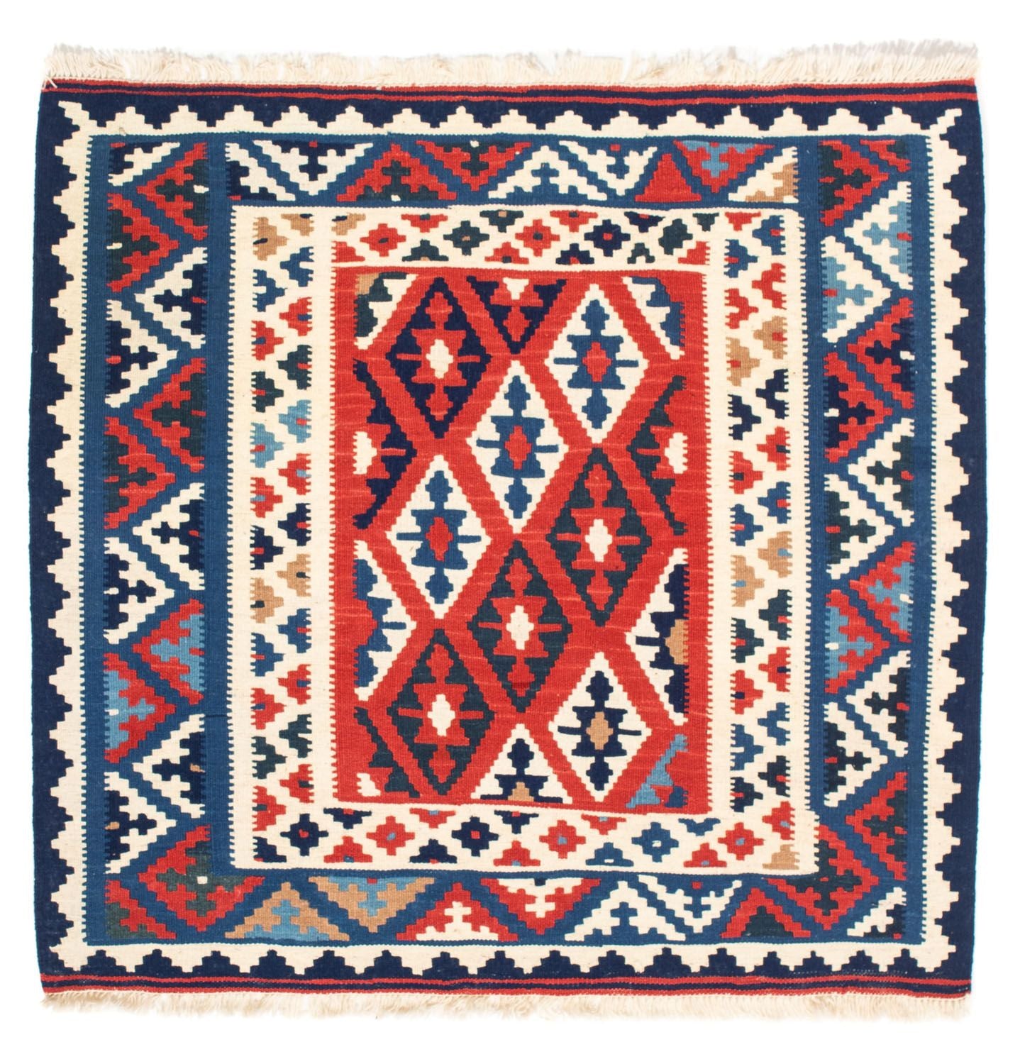 Kelim-tæppe - orientalsk firkantet  - 102 x 100 cm - blå