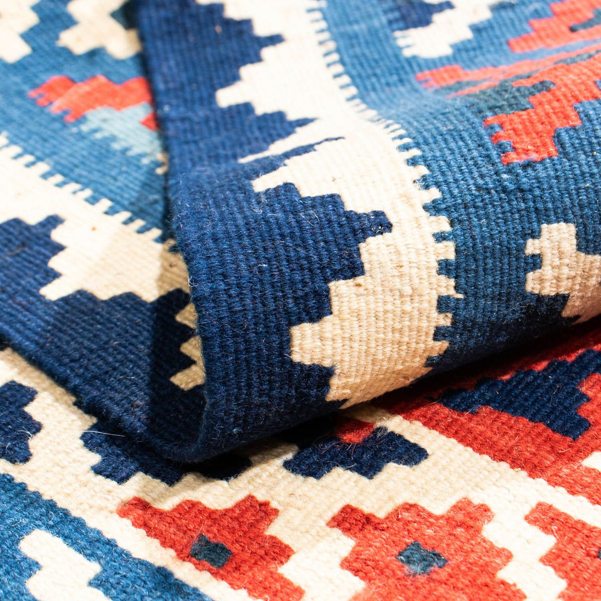 Kelim-tæppe - orientalsk firkantet  - 102 x 100 cm - blå