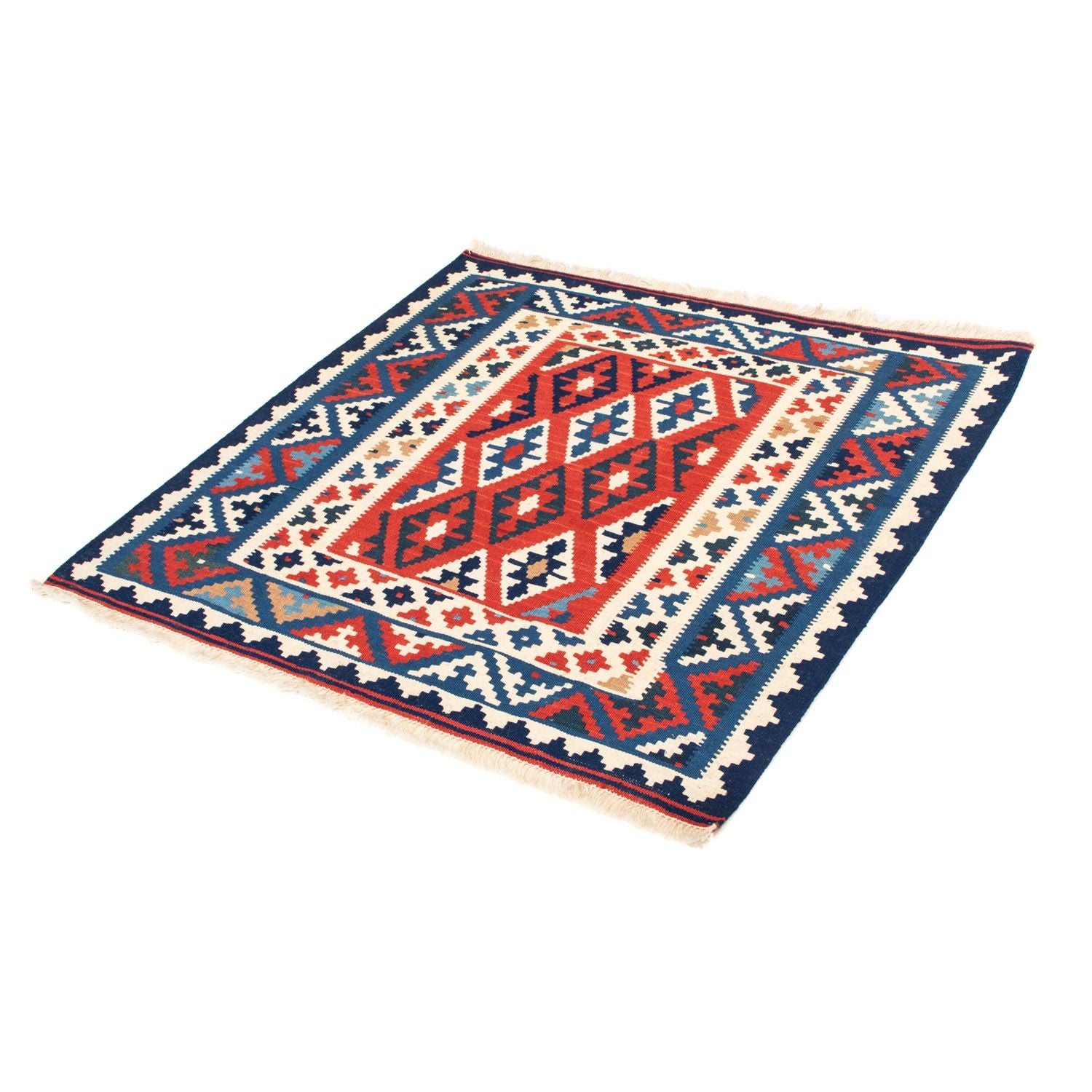 Kelim-tæppe - orientalsk firkantet  - 102 x 100 cm - blå