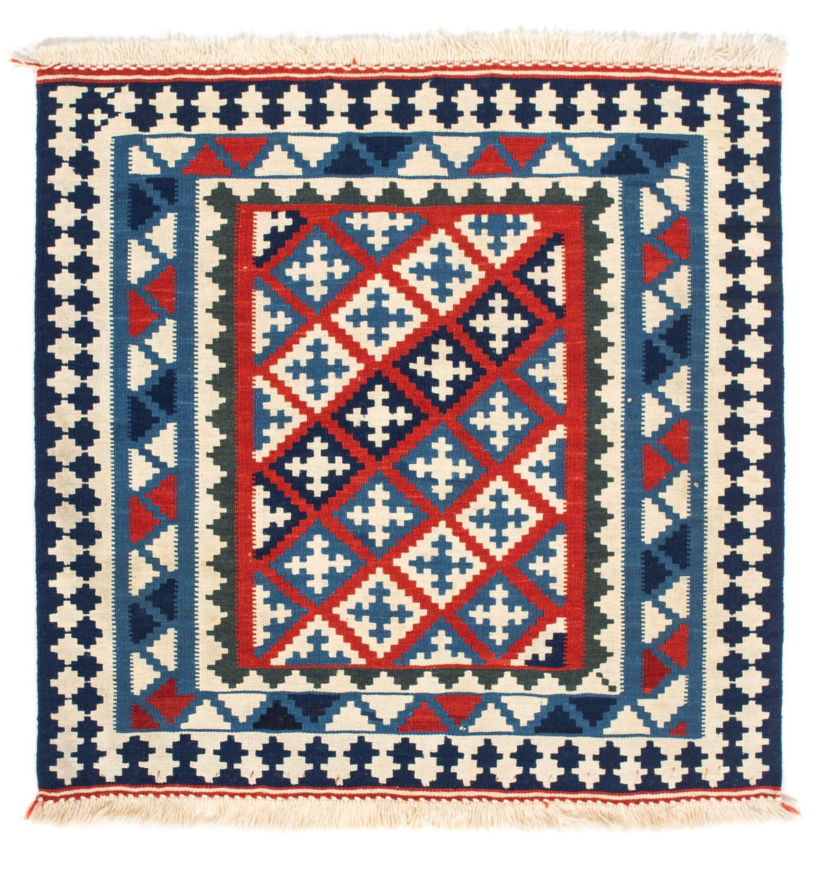Kelim-tæppe - orientalsk firkantet  - 100 x 100 cm - blå