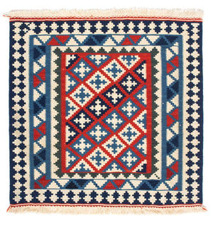 Kelim-tæppe - orientalsk firkantet  - 100 x 100 cm - blå