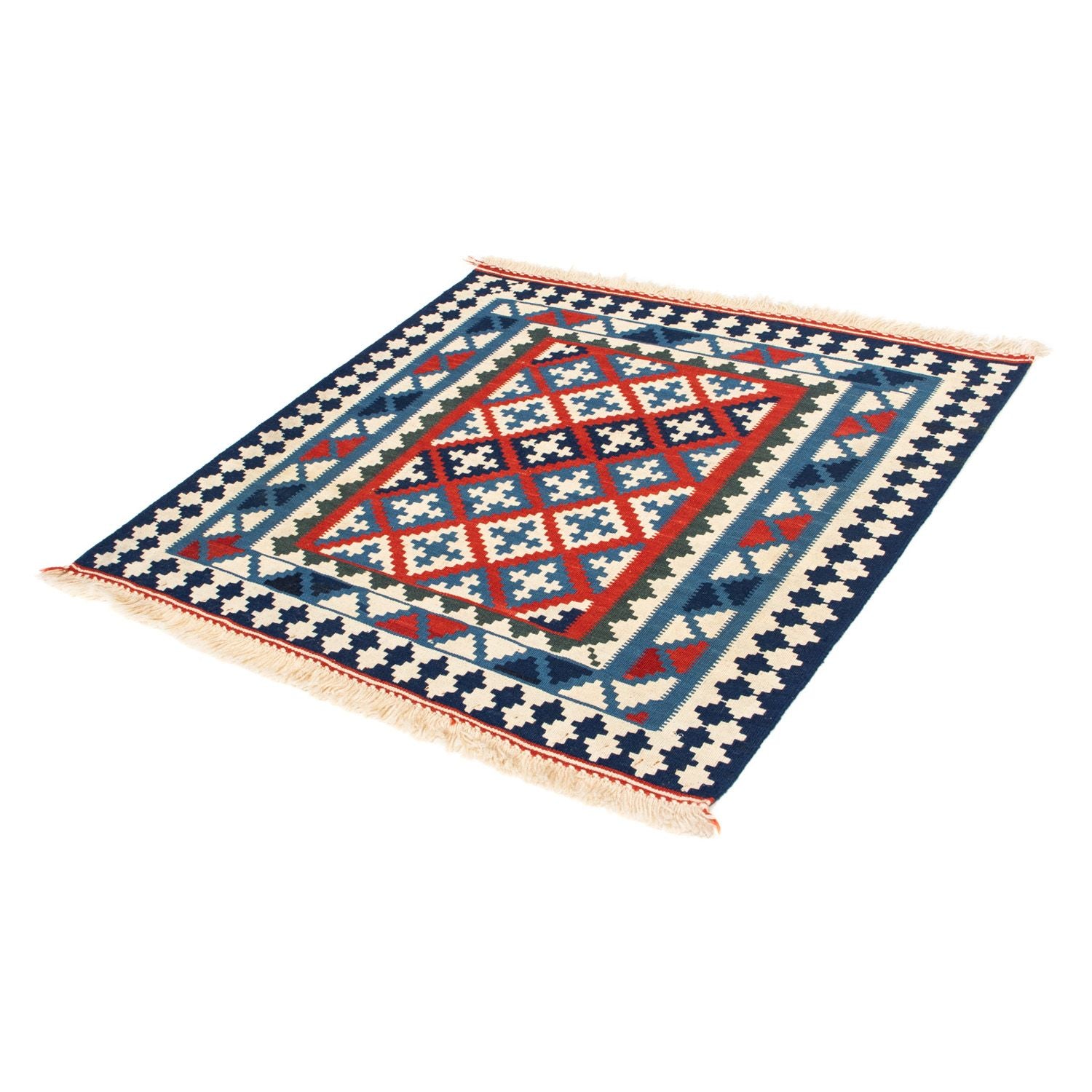 Kelim-tæppe - orientalsk firkantet  - 100 x 100 cm - blå