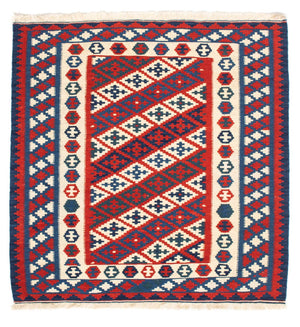 Kelim-tæppe - orientalsk firkantet  - 102 x 102 cm - mørkerød