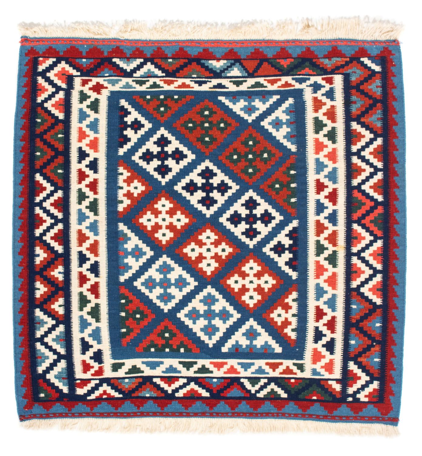 Kelim-tæppe - orientalsk firkantet  - 104 x 101 cm - blå