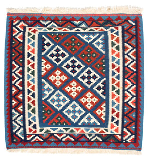 Kelim-tæppe - orientalsk firkantet  - 104 x 101 cm - blå