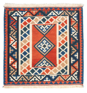 Kelim-tæppe - orientalsk firkantet  - 102 x 102 cm - rust