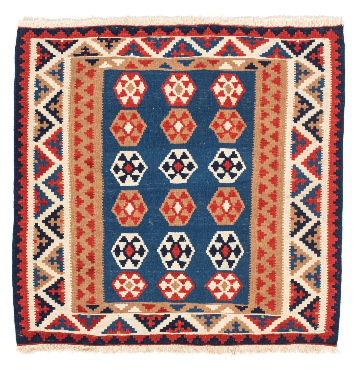 Kelim-tæppe - orientalsk firkantet  - 104 x 102 cm - blå
