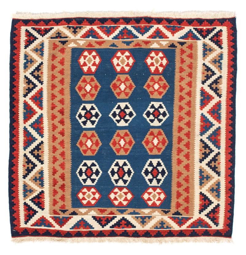 Kelim-tæppe - orientalsk firkantet  - 104 x 102 cm - blå
