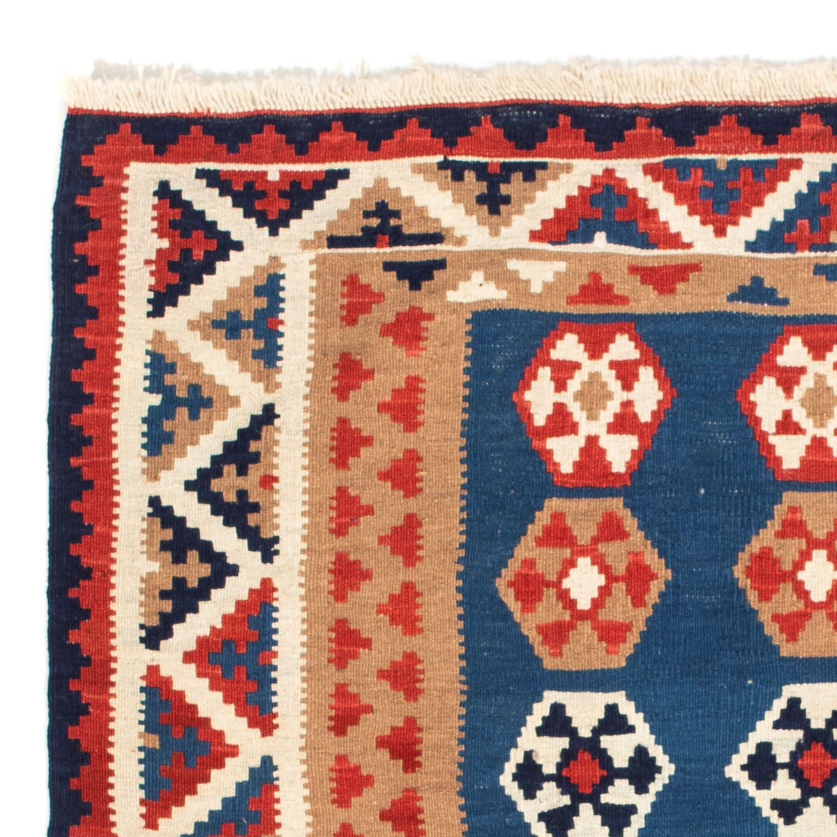 Kelim-tæppe - orientalsk firkantet  - 104 x 102 cm - blå