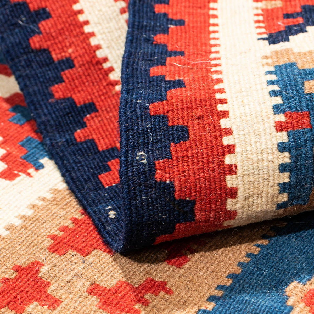 Kelim-tæppe - orientalsk firkantet  - 104 x 102 cm - blå