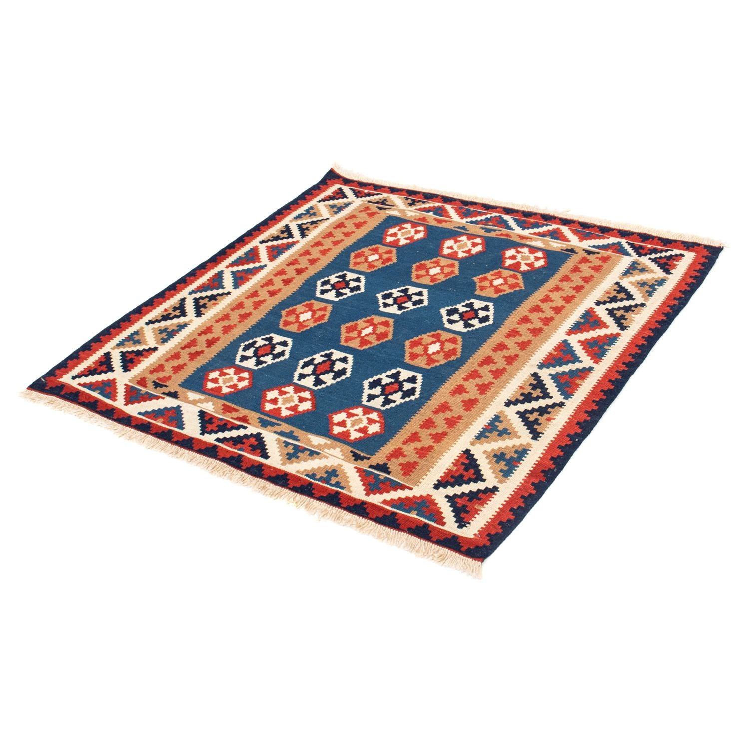 Kelim-tæppe - orientalsk firkantet  - 104 x 102 cm - blå