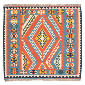 Kelim-tæppe - orientalsk firkantet  - 107 x 100 cm - orange