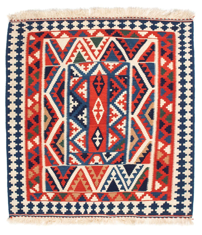 Kelim-tæppe - orientalsk firkantet  - 111 x 105 cm - rød