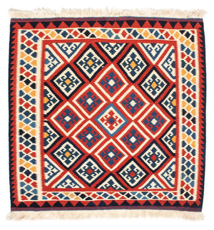 Kelim-tæppe - orientalsk firkantet  - 106 x 105 cm - rød