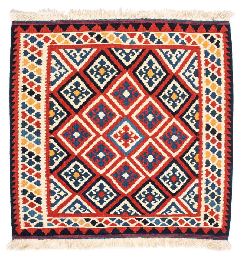 Kelim-tæppe - orientalsk firkantet  - 106 x 105 cm - rød