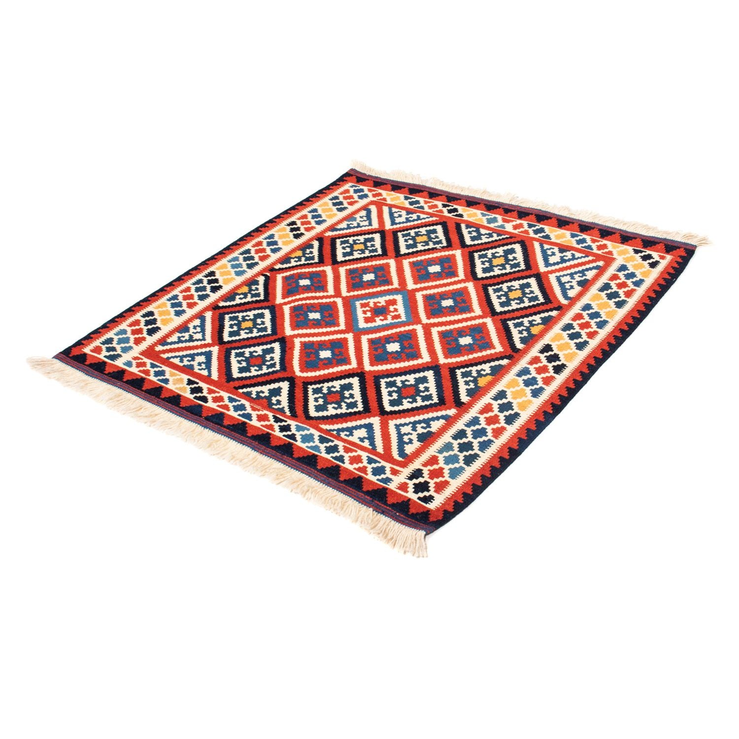 Kelim-tæppe - orientalsk firkantet  - 106 x 105 cm - rød