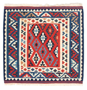 Kelim-tæppe - orientalsk firkantet  - 104 x 100 cm - mørkeblå