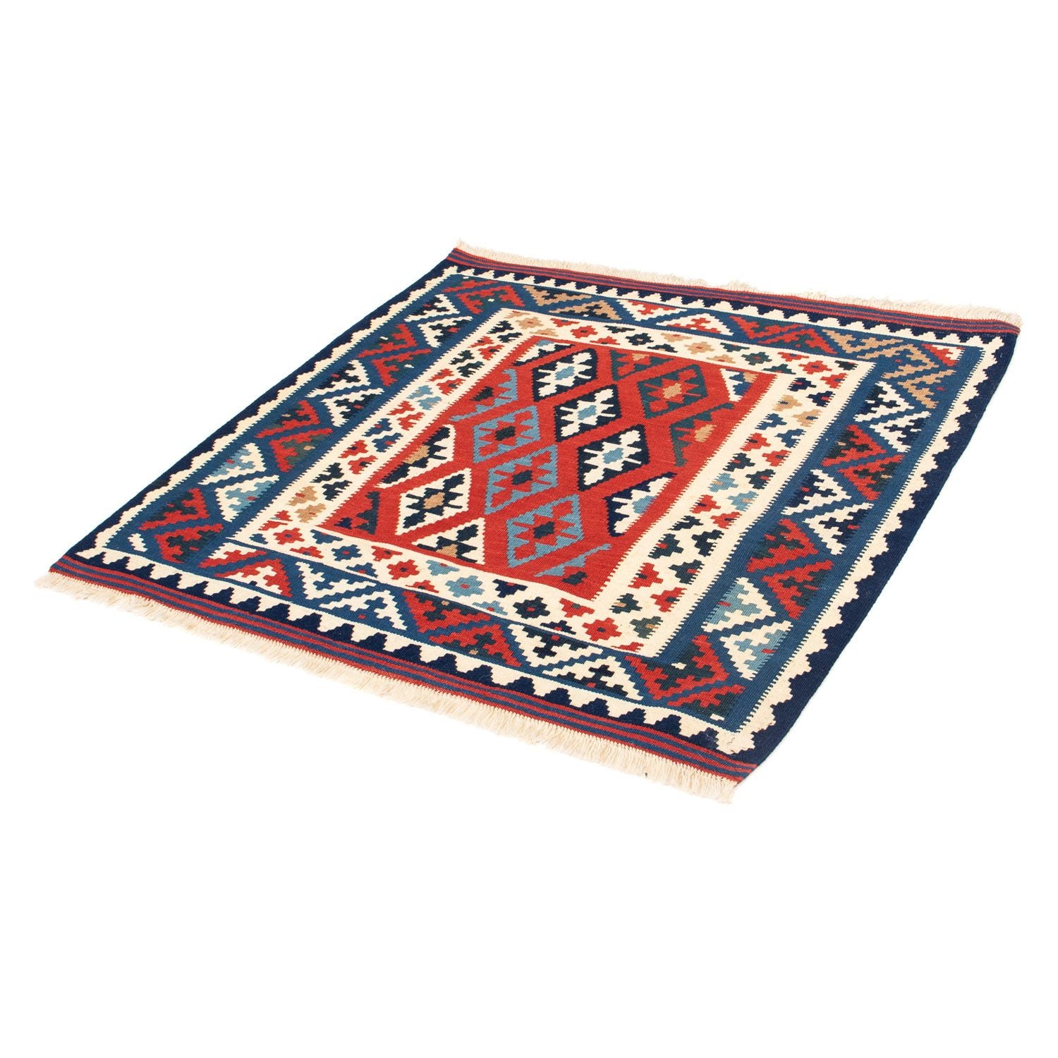 Kelim-tæppe - orientalsk firkantet  - 104 x 100 cm - mørkeblå