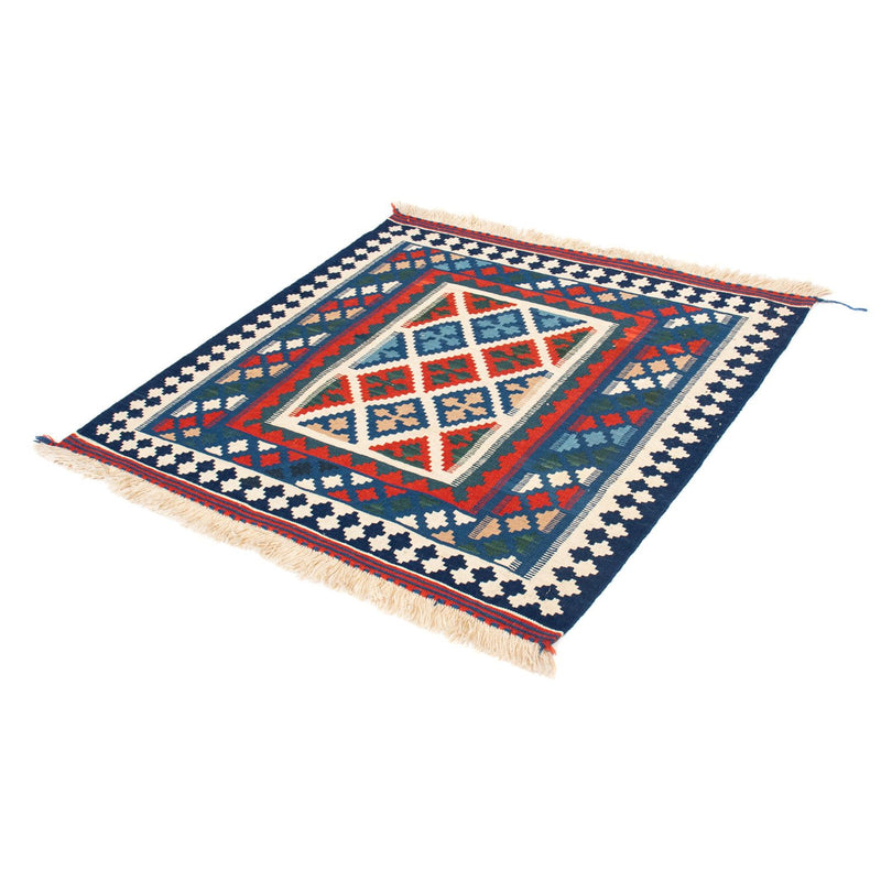 Kelim-tæppe - orientalsk firkantet  - 103 x 100 cm - mørkeblå