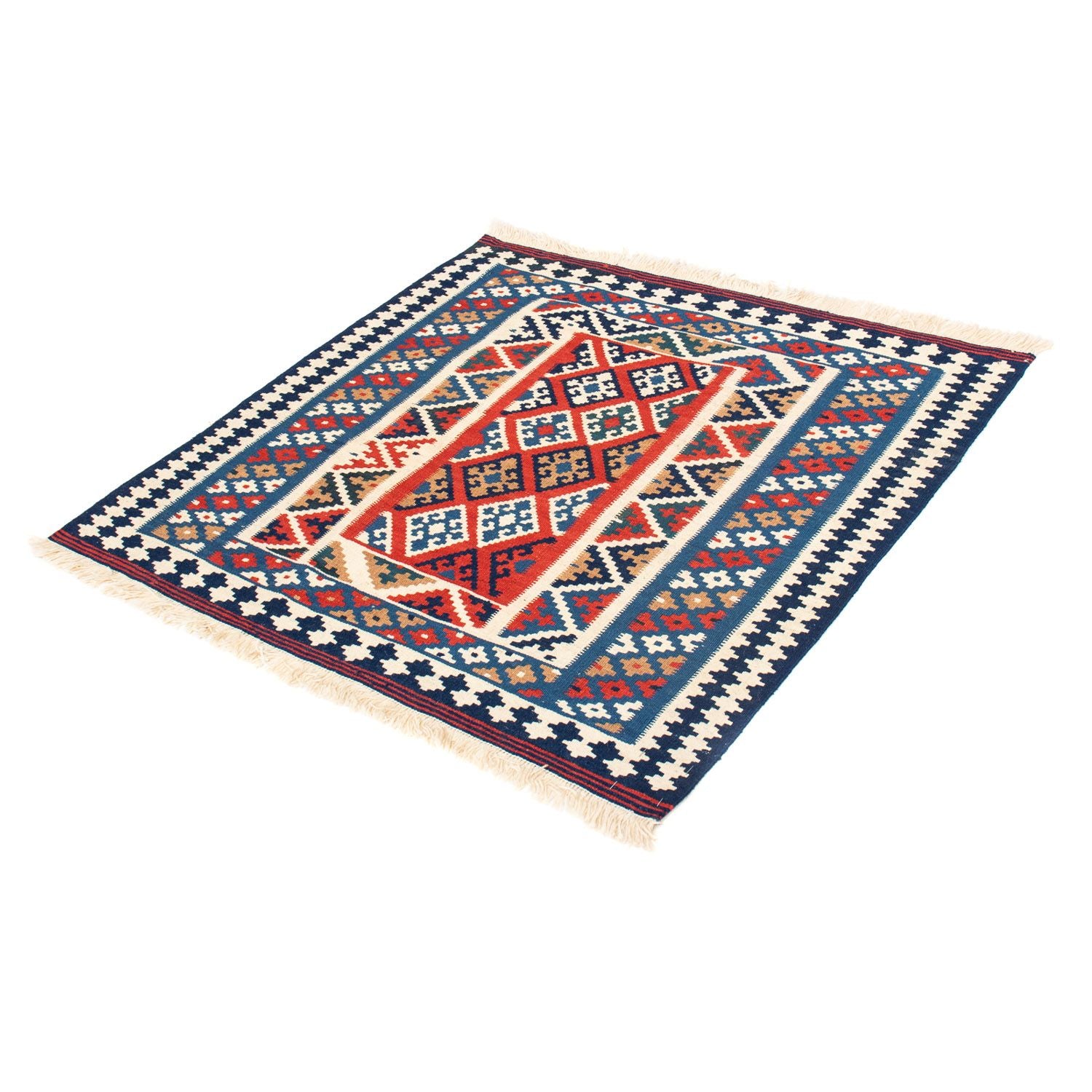 Kelim-tæppe - orientalsk firkantet  - 99 x 95 cm - mørkeblå