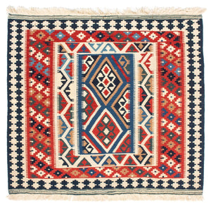 Kelim-tæppe - orientalsk firkantet  - 104 x 99 cm - rød