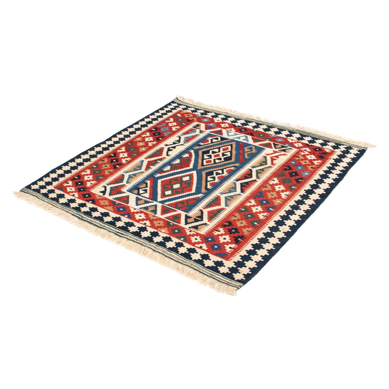 Kelim-tæppe - orientalsk firkantet  - 104 x 99 cm - rød