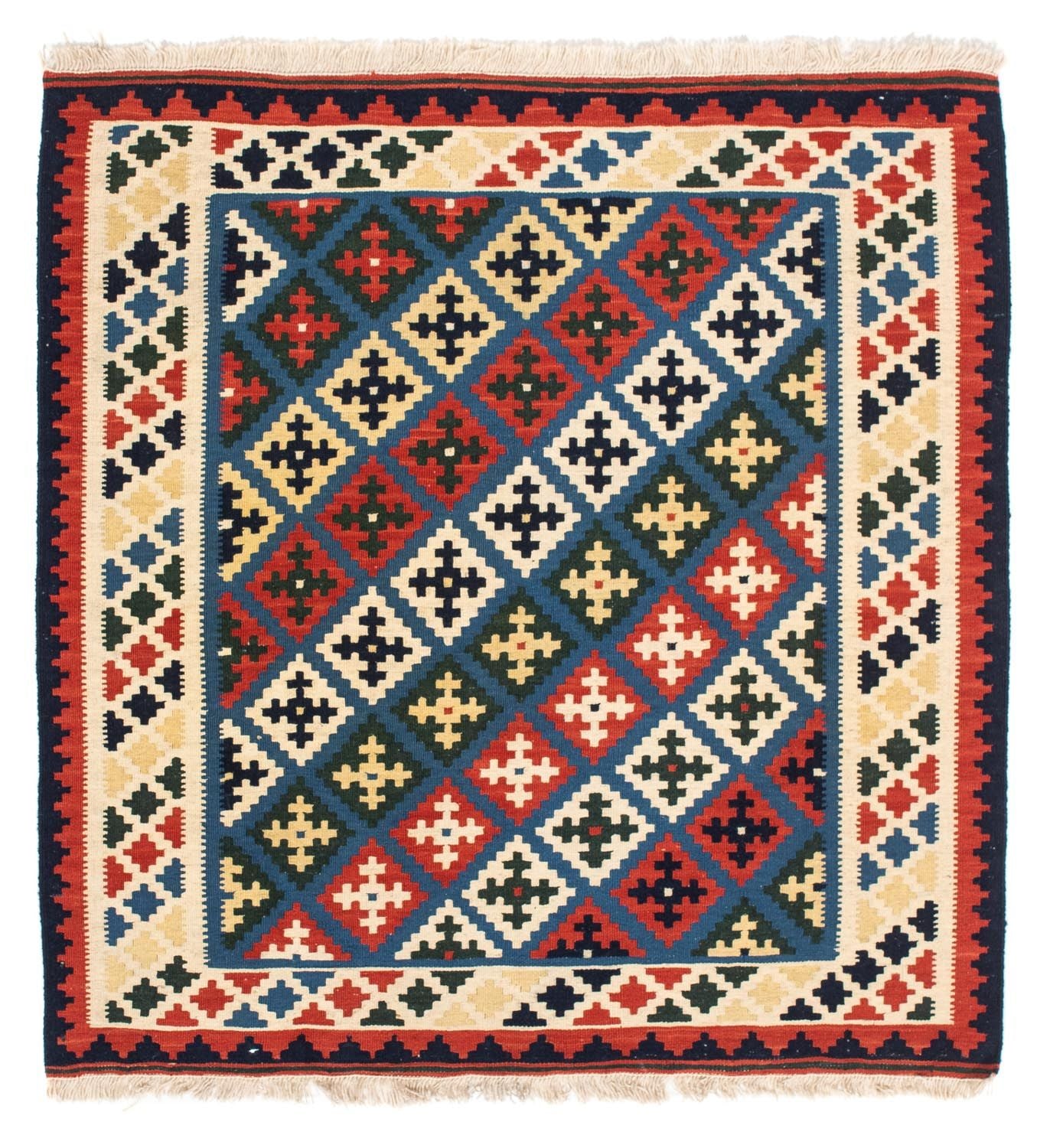 Kelim-tæppe - orientalsk firkantet  - 104 x 100 cm - mørkeblå