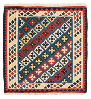 Kelim-tæppe - orientalsk firkantet  - 104 x 100 cm - mørkeblå