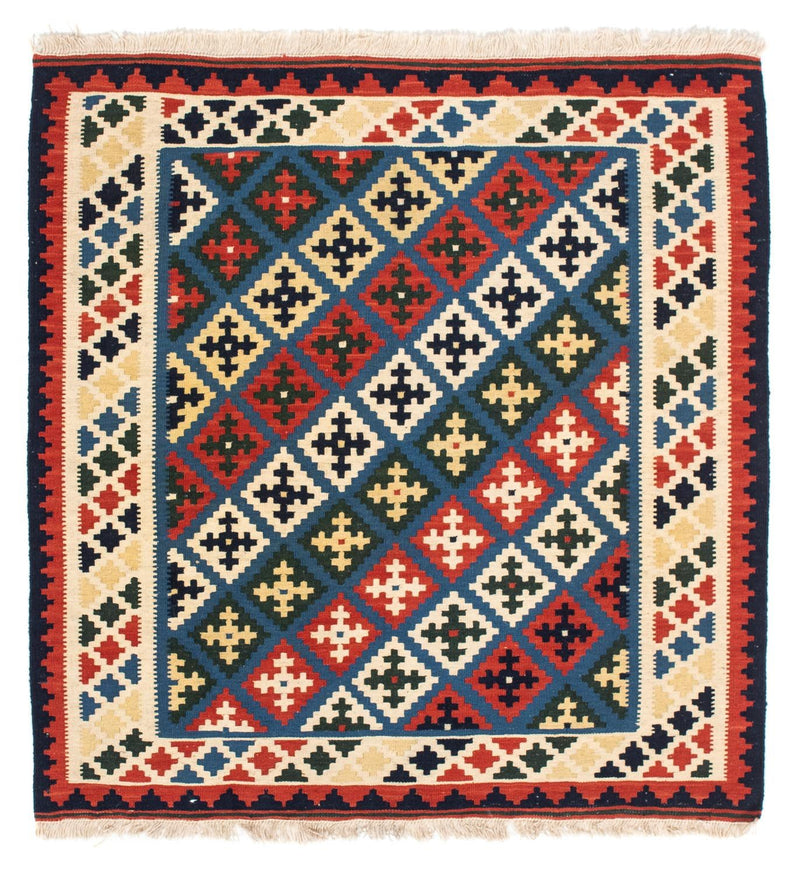 Kelim-tæppe - orientalsk firkantet  - 104 x 100 cm - mørkeblå
