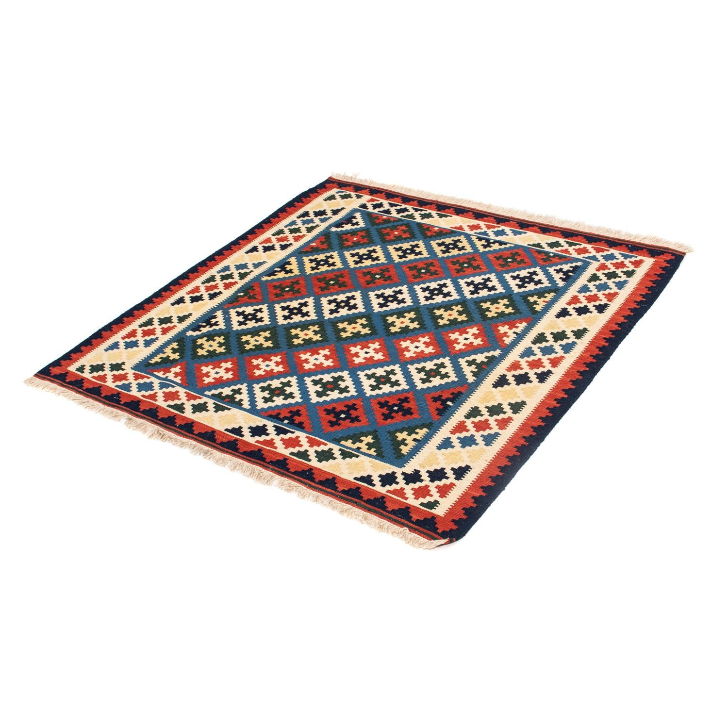 Kelim-tæppe - orientalsk firkantet  - 104 x 100 cm - mørkeblå