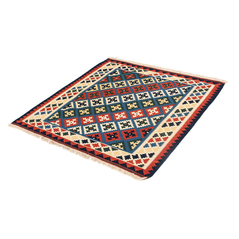 Kelim-tæppe - orientalsk firkantet  - 104 x 100 cm - mørkeblå