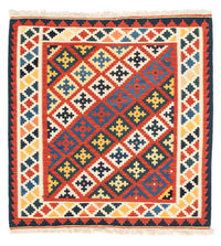 Kelim-tæppe - orientalsk firkantet  - 106 x 102 cm - mørkerød