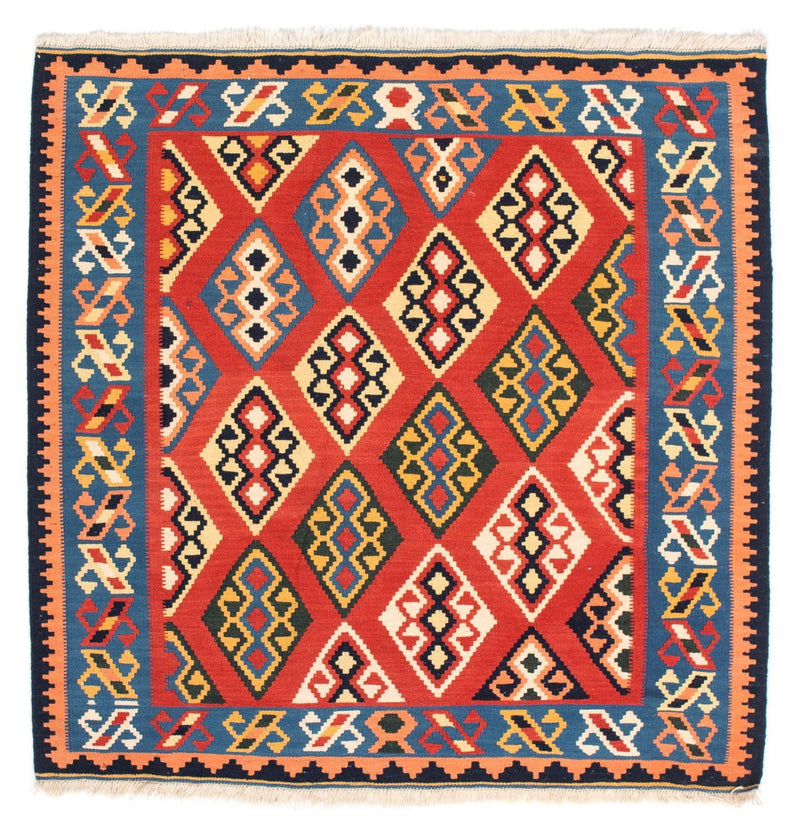 Kelim-tæppe - orientalsk firkantet  - 105 x 104 cm - mørkerød