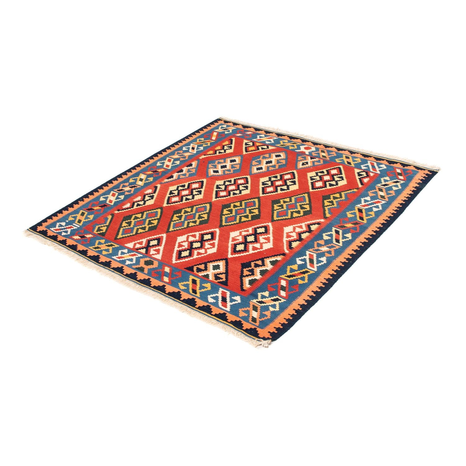 Kelim-tæppe - orientalsk firkantet  - 105 x 104 cm - mørkerød