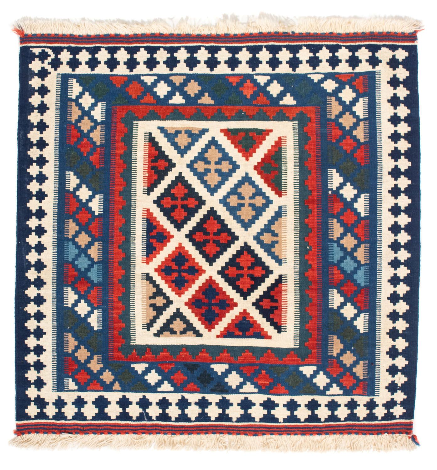 Kelim-tæppe - orientalsk firkantet  - 104 x 103 cm - blå
