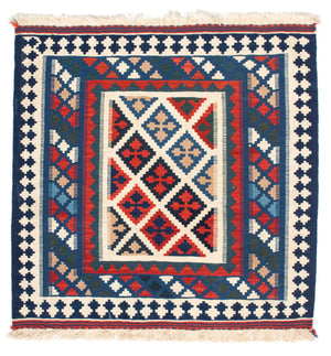 Kelim-tæppe - orientalsk firkantet  - 104 x 103 cm - blå