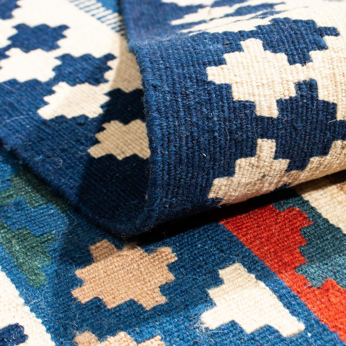 Kelim-tæppe - orientalsk firkantet  - 104 x 103 cm - blå