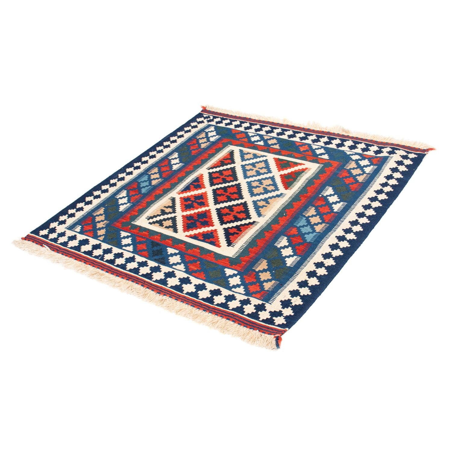 Kelim-tæppe - orientalsk firkantet  - 104 x 103 cm - blå