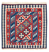 Kelim-tæppe - orientalsk firkantet  - 103 x 101 cm - rød