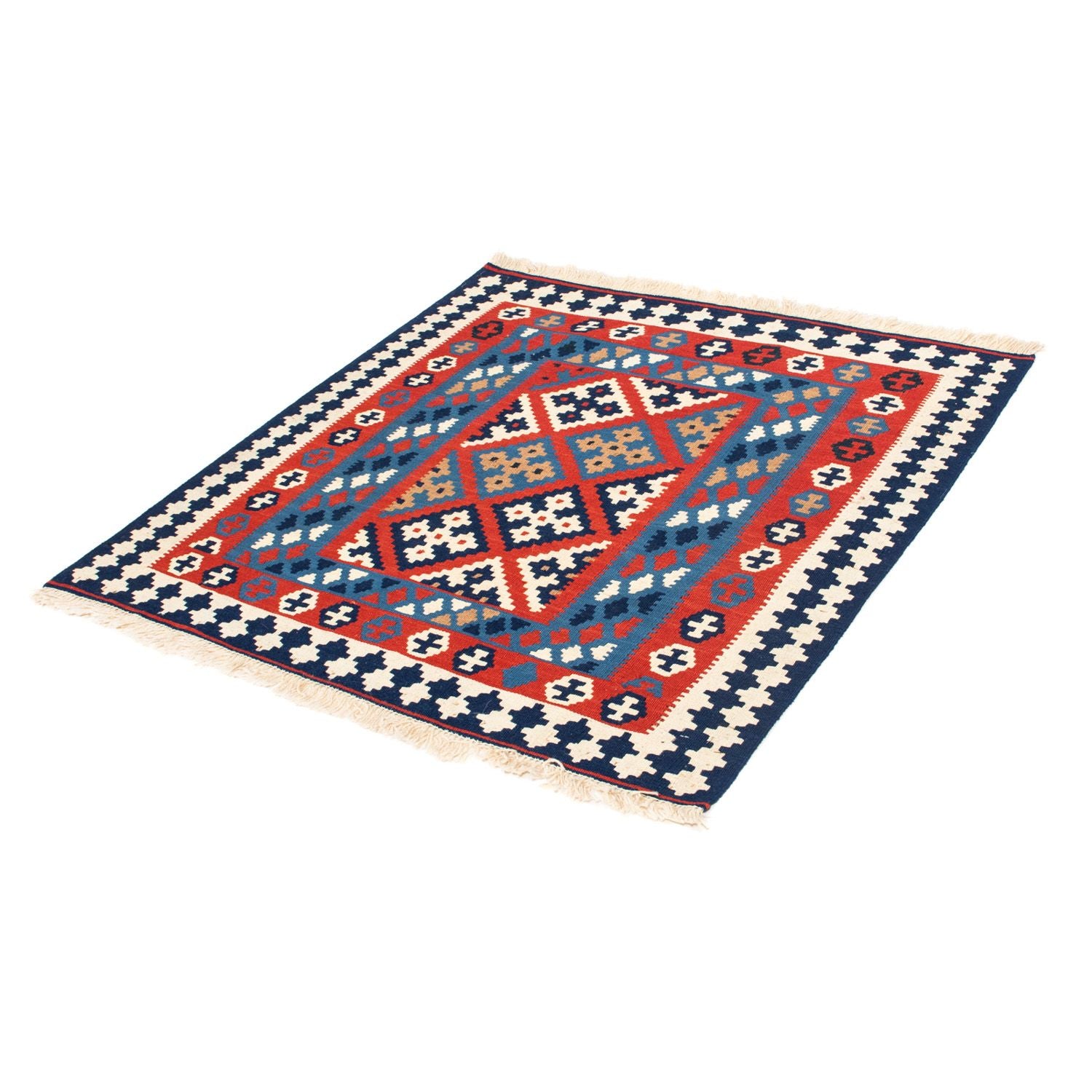 Kelim-tæppe - orientalsk firkantet  - 103 x 101 cm - rød