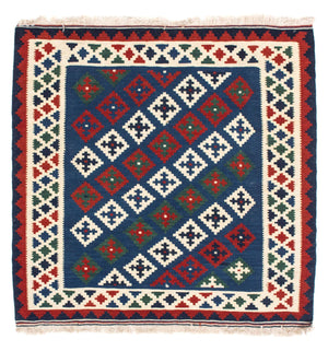 Kelim-tæppe - orientalsk firkantet  - 100 x 100 cm - mørkeblå
