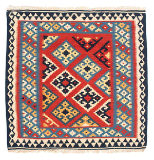 Kelim-tæppe - orientalsk firkantet  - 105 x 105 cm - rød