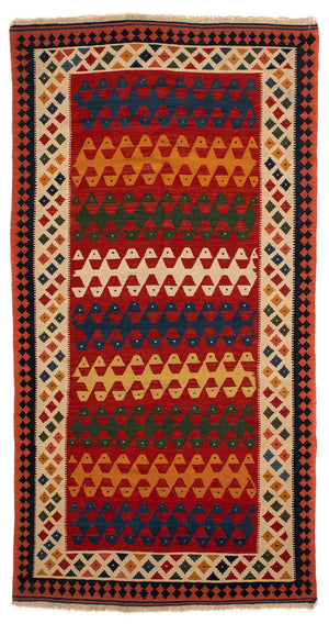 Løber Kelim-tæppe - orientalsk - 297 x 149 cm - mørkerød