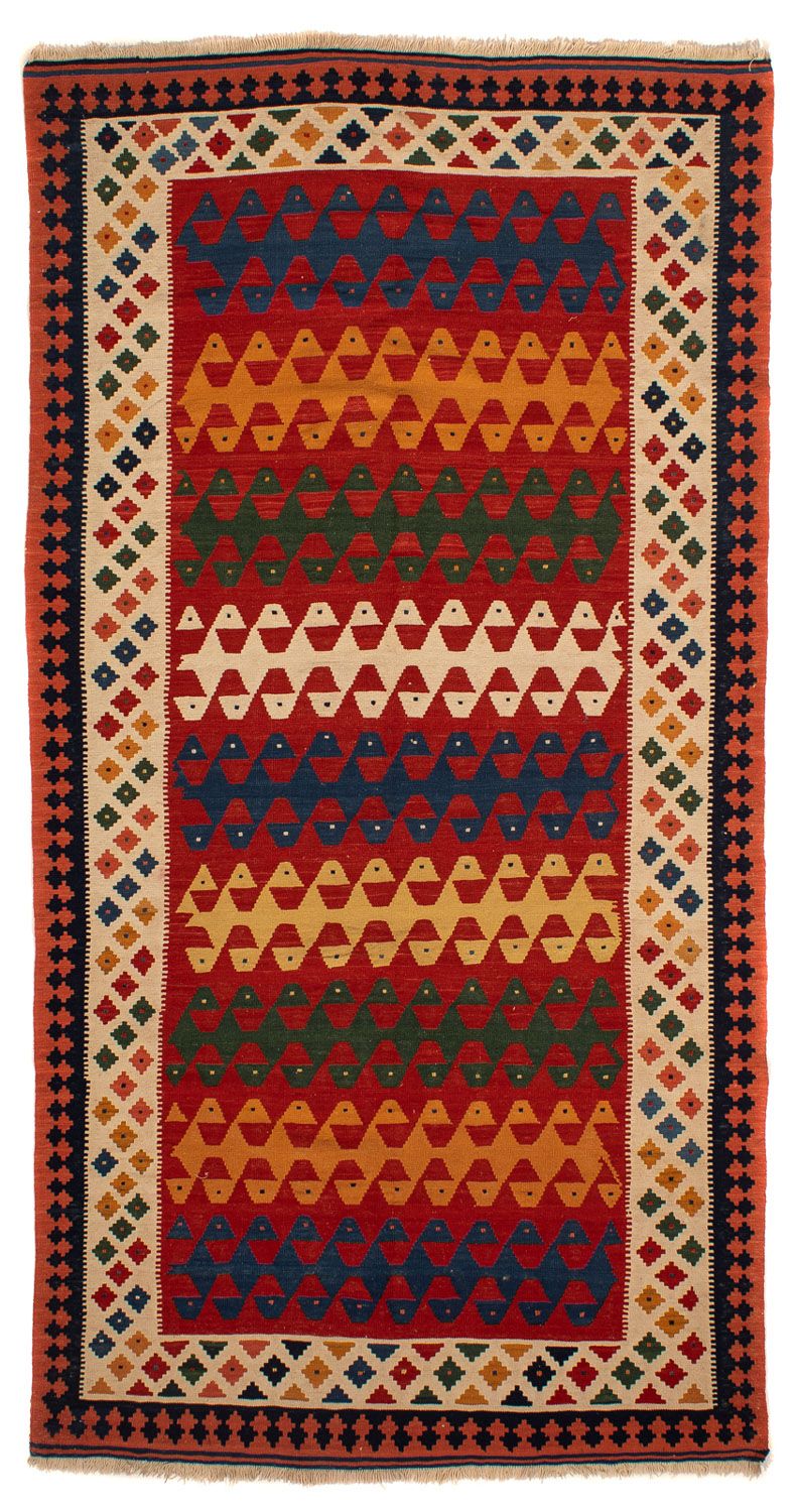 Løber Kelim-tæppe - orientalsk - 297 x 149 cm - mørkerød
