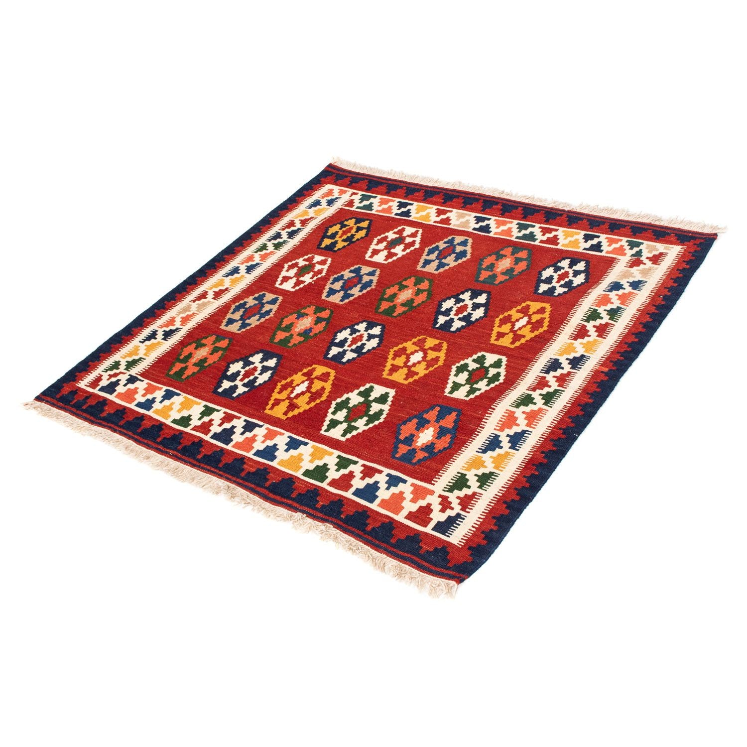 Kelim-tæppe - orientalsk firkantet  - 96 x 95 cm - mørkerød