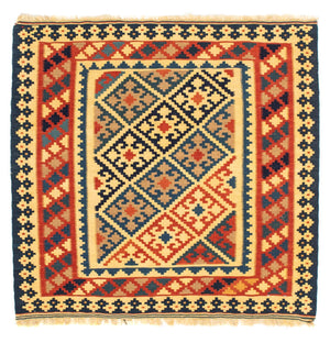 Kelim-tæppe - orientalsk firkantet  - 106 x 102 cm - guld