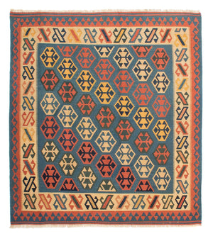 Kelim-tæppe - orientalsk firkantet  - 212 x 198 cm - blå
