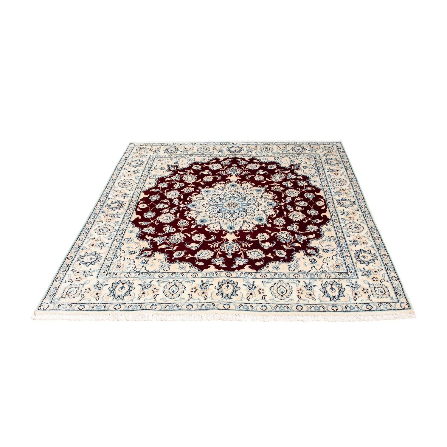 Persisk tæppe - Nain - Royal firkantet  - 154 x 143 cm - mørkerød